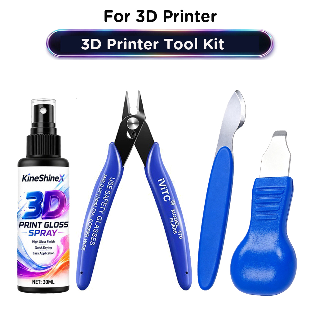 Print Removal Spatula - 3Dプリント後処理キット、光沢スプレーまたは除去ツール（オプション）、PLA、ABS、PETG樹脂モデル用ニッパー、プライヤー、スパチュラ、ナイフ