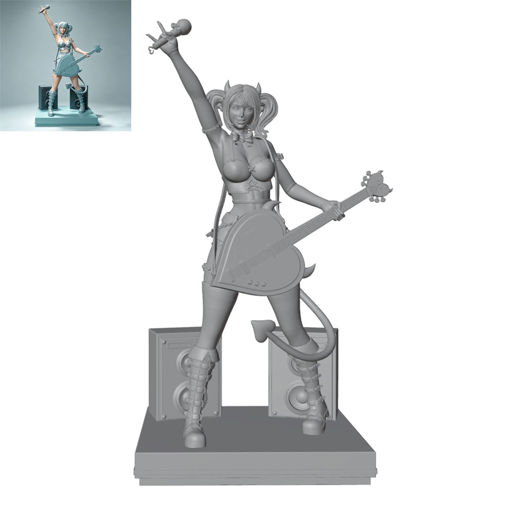3D Printing Rock - 1/24/6 ロック女性歌手のダイナミックなステージイメージ、かわいい少女のレジンモデルキット、GKミニ3Dプリントのグレーのスタチュー、未塗装