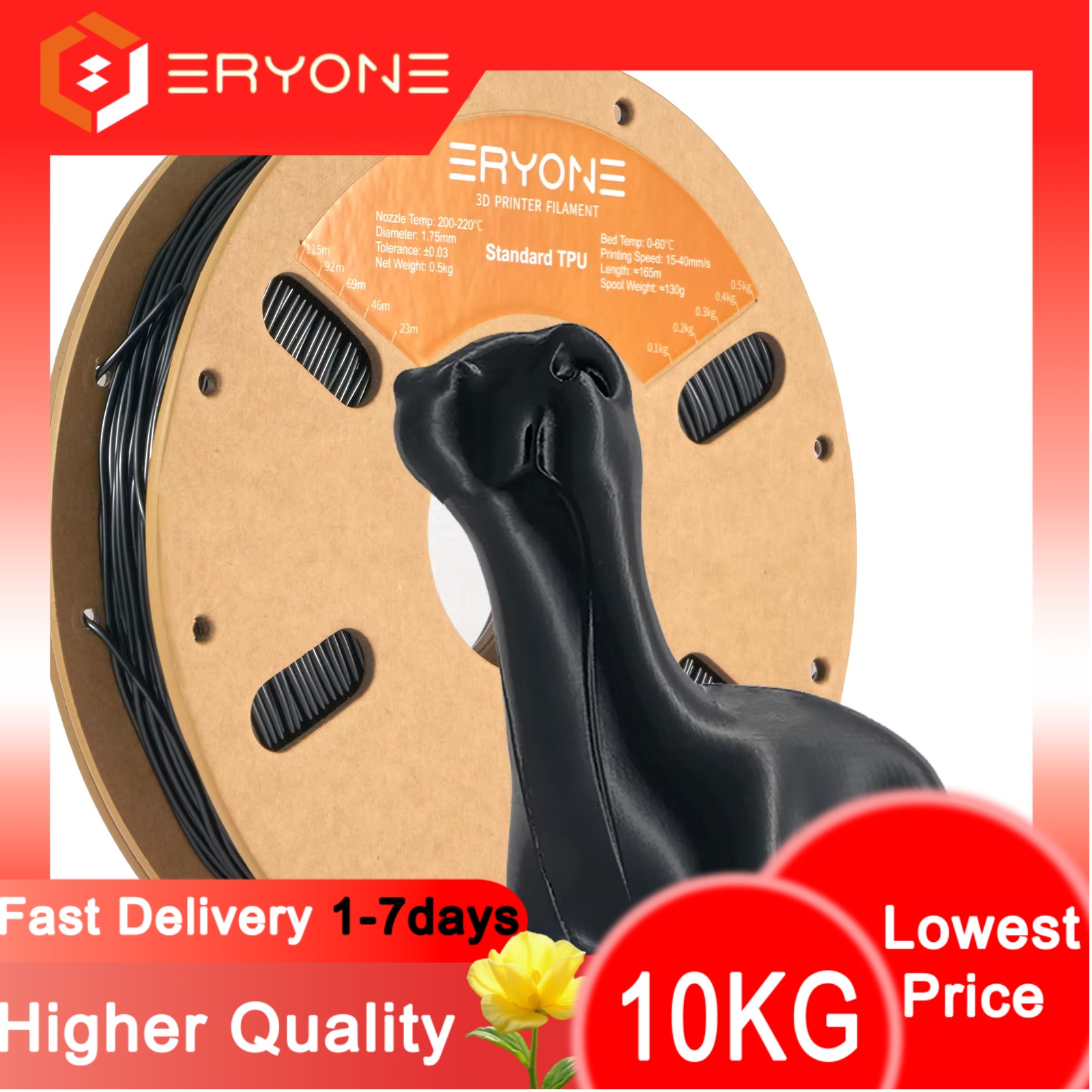Tpu Flexible Filament - Eryone-3Dプリンター用の柔軟なTPUフィラメント,1.75mm,リール形式,0.5kg,高速配送