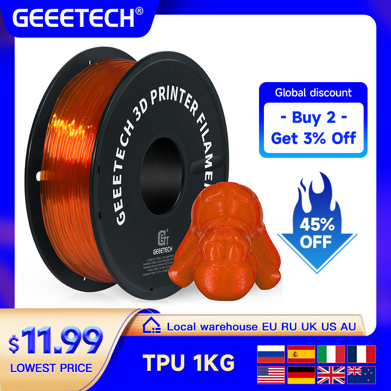 Tpu Flexible Filament - GEEETECH TPU 3D プリンタ柔軟な材料フィラメント 1kg 2.2LBS/スプール
