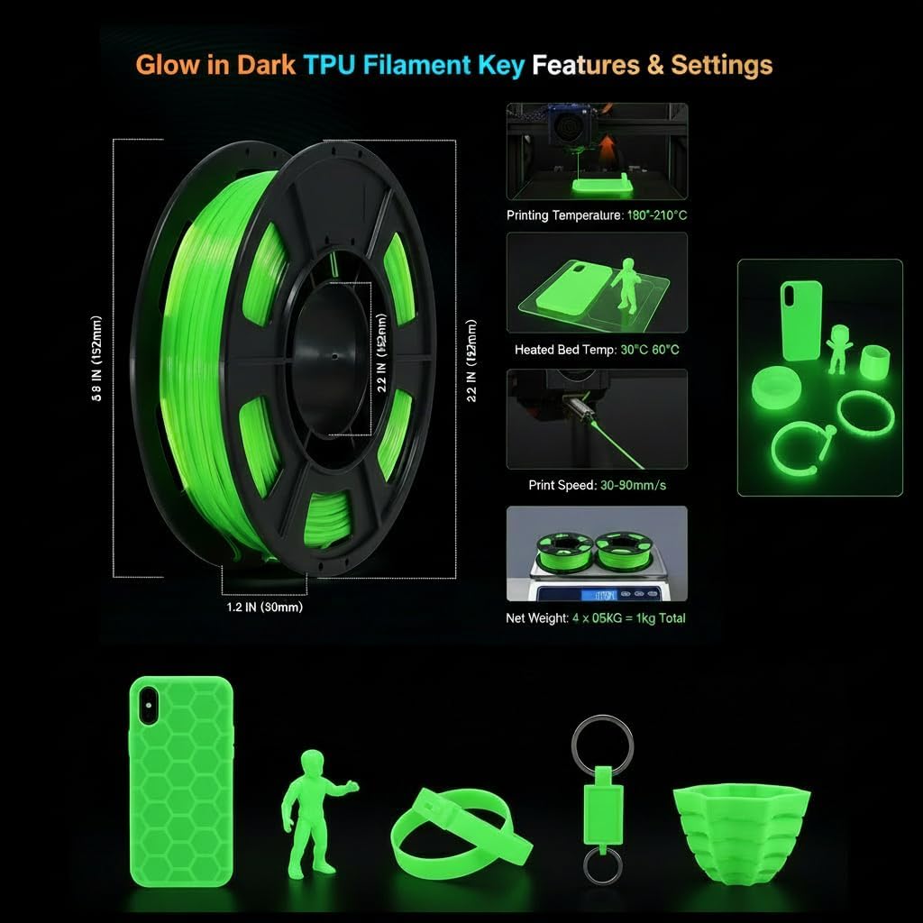 TPU蓄光フィラメント 3Dプリンターフィラメントバンドル、 - Tpu Flexible Filament のレビューと価格